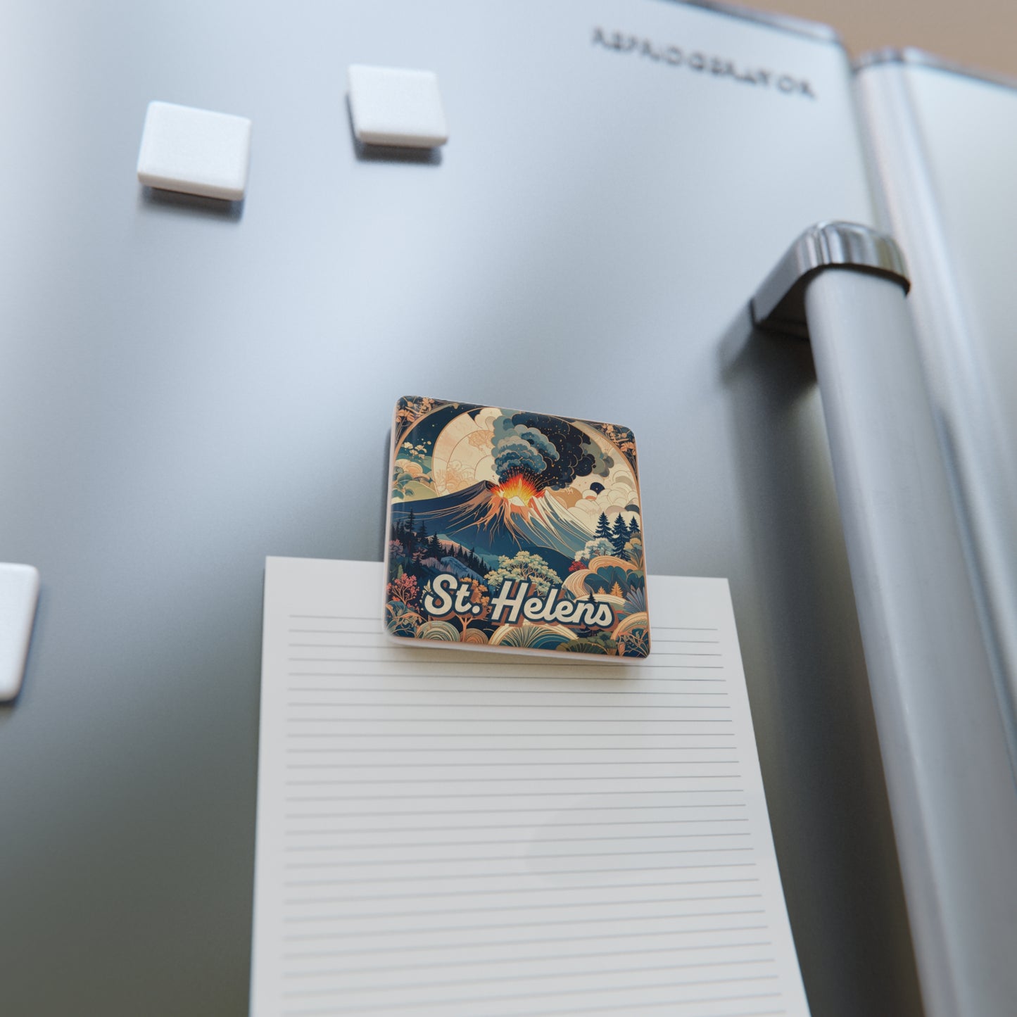 Mt. St. Helens Retro Volcano Porcelain Magnet