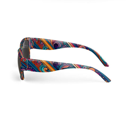 Sunglasses, colorful swirls and stripes