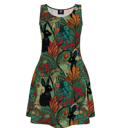 Skater Dress, black rabbits in green