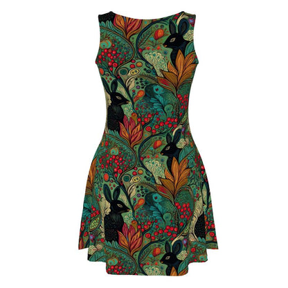Skater Dress, black rabbits in green