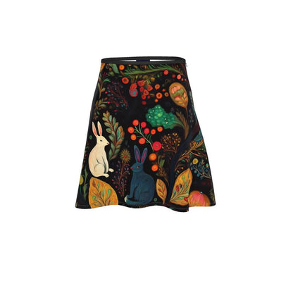 Flared Skirt, Fraternal Rabbits and red berries