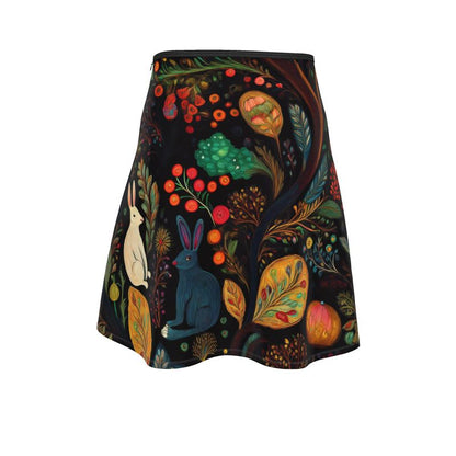 Flared Skirt, Fraternal Rabbits and red berries