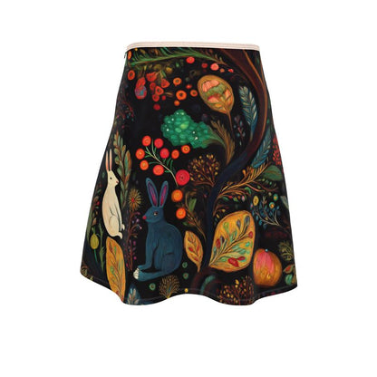 Flared Skirt, Fraternal Rabbits and red berries