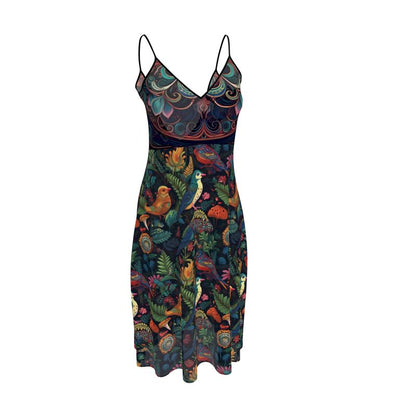 Sleeveless Midi Dress, Colorful Birds