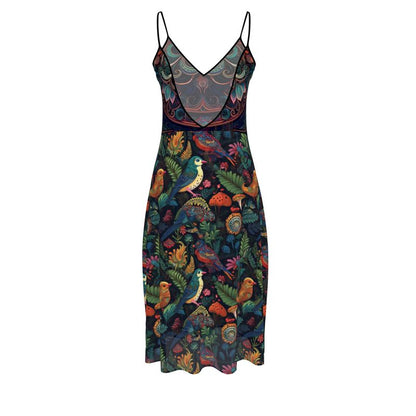 Sleeveless Midi Dress, Colorful Birds