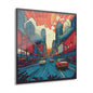Retro Cityscape Acrylic Print (French Cleat Hanging), Home Decor, Vibrant Colors, Cars, Urban Art, Automotive Art, Pop Art