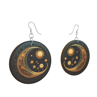 Wooden Earrings - Organic Shapes, Celestial Moon