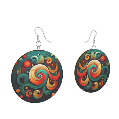 Wooden Earrings Organic Shapes, Vivid spiral