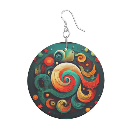 Wooden Earrings Organic Shapes, Vivid spiral