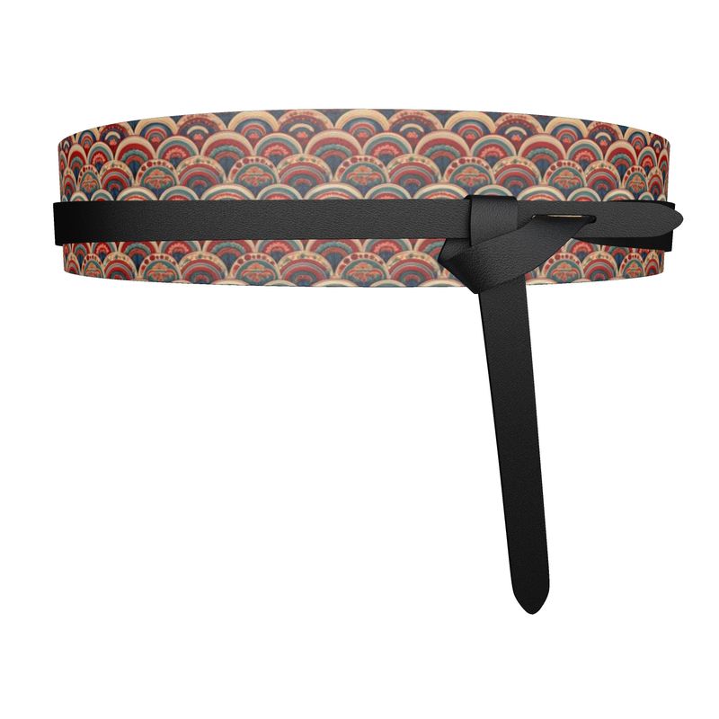 Womens Leather Wrap Belt - Blue and Red Half Rounds