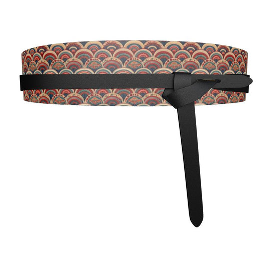 Womens Leather Wrap Belt - Blue and Red Half Rounds