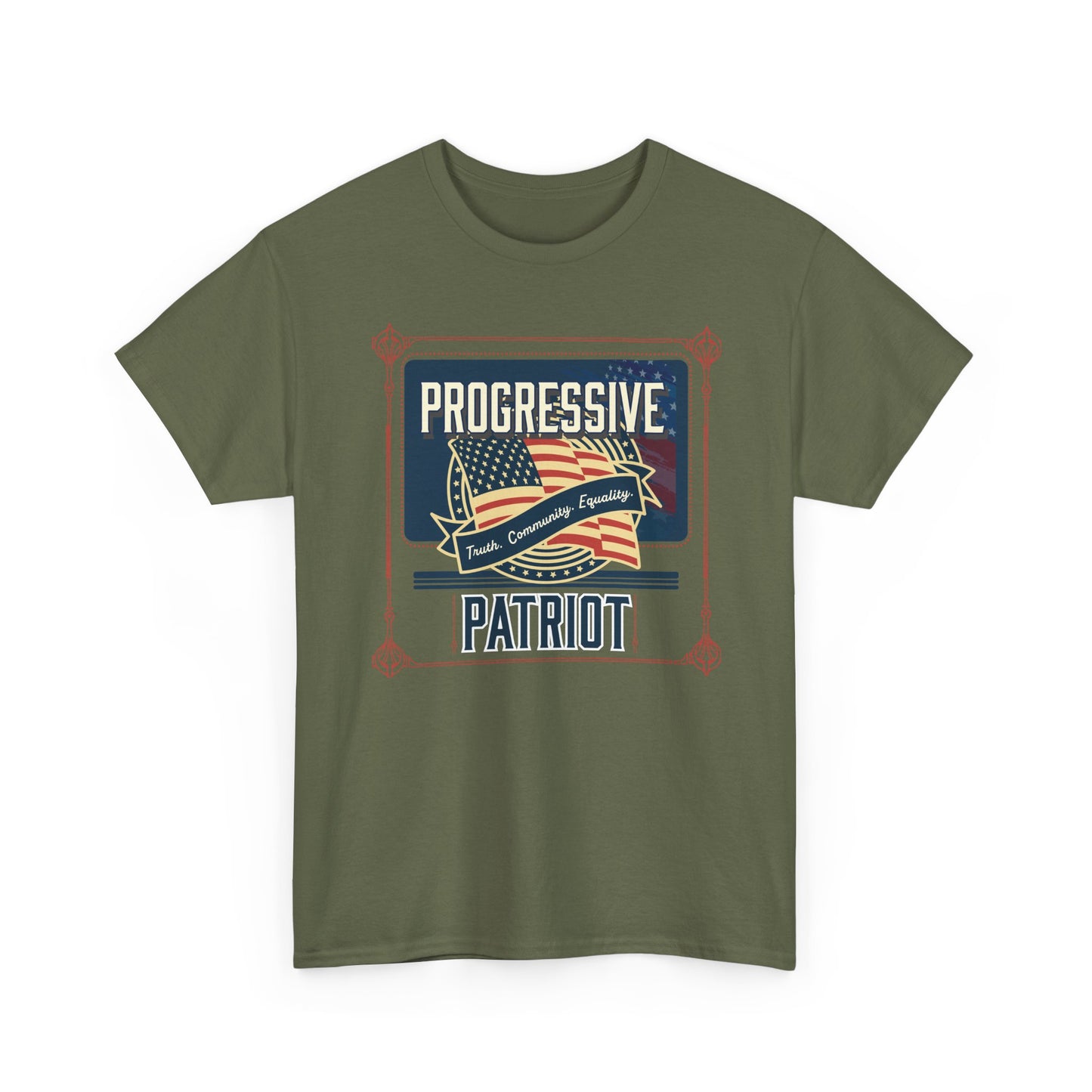 Progressive Patriot- Unisex Heavy Cotton Tee, Retro T-Shirt, Casual Wear, Gift for Activists, Independence Day, Protests, Everyday Apparel