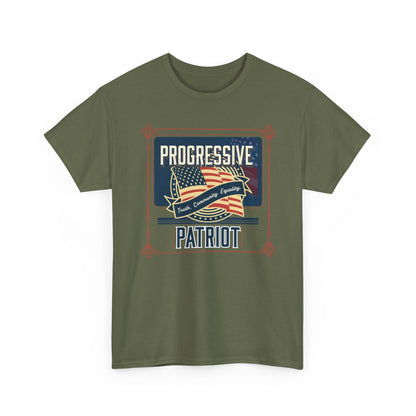 Progressive Patriot- Unisex Heavy Cotton Tee, Retro T-Shirt, Casual Wear, Gift for Activists, Independence Day, Protests, Everyday Apparel