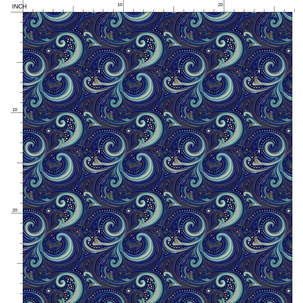 Repeat Pattern Fabric, Vibrant and Swirling Cyans