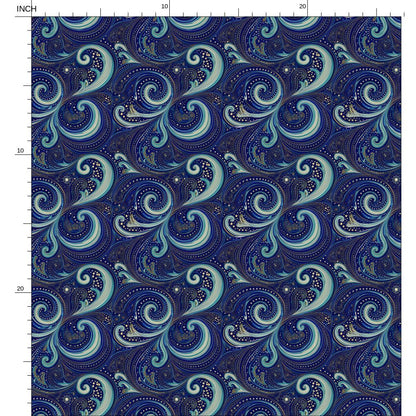 Repeat Pattern Fabric, Vibrant and Swirling Cyans