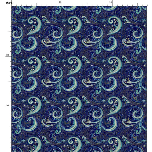 Repeat Pattern Fabric, Vibrant and Swirling Cyans