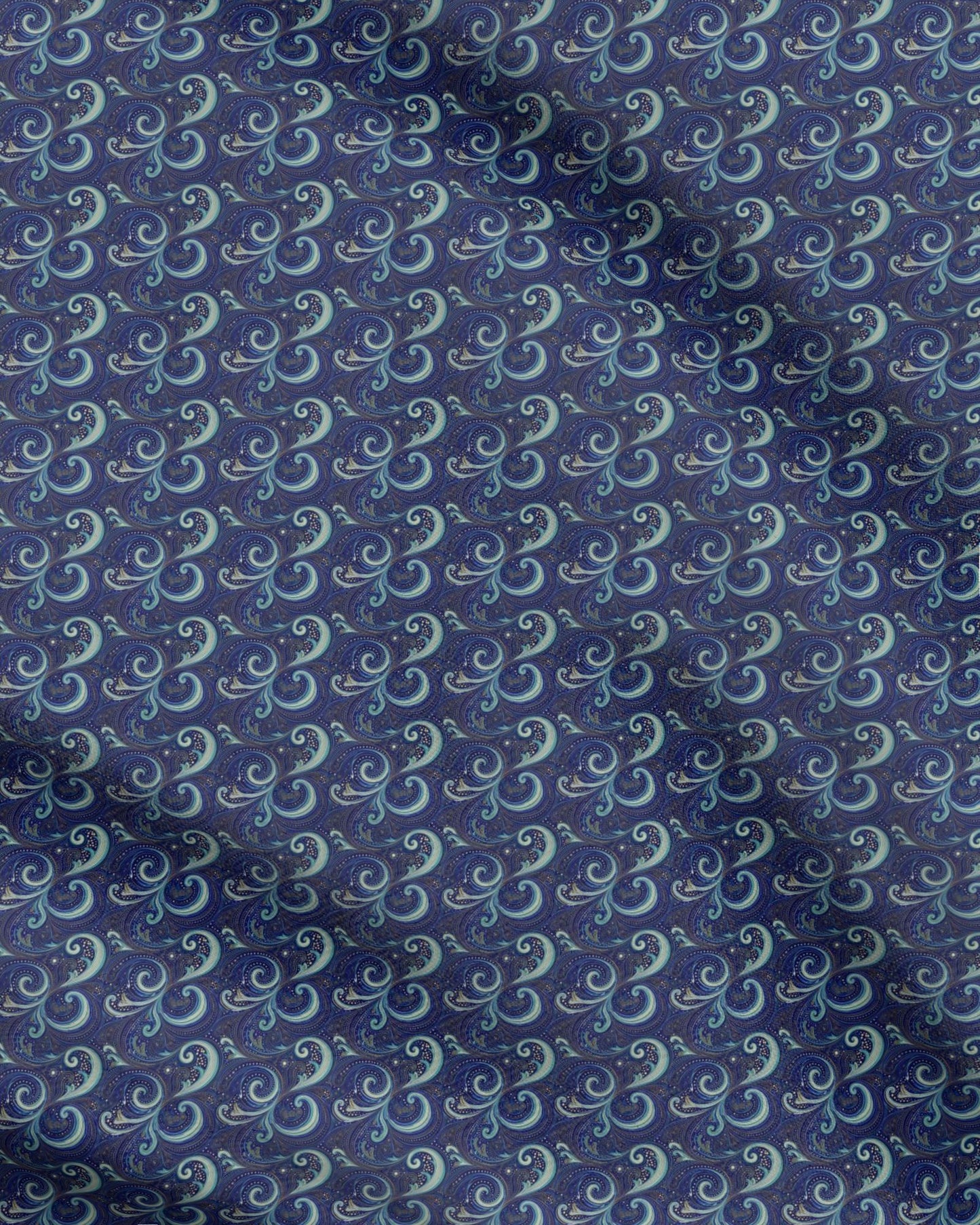 Repeat Pattern Fabric, Vibrant and Swirling Cyans
