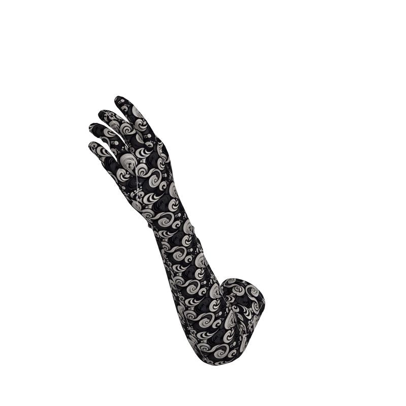 Long Black and White Paisley Spiral Gloves