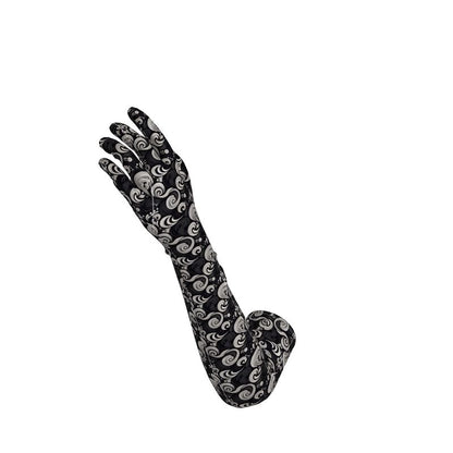Long Black and White Paisley Spiral Gloves