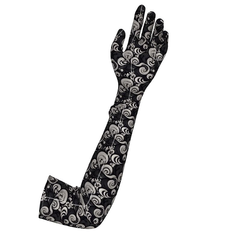 Long Black and White Paisley Spiral Gloves