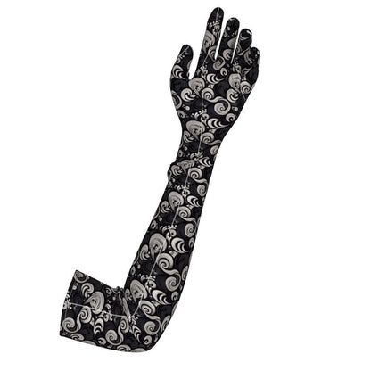 Long Black and White Paisley Spiral Gloves
