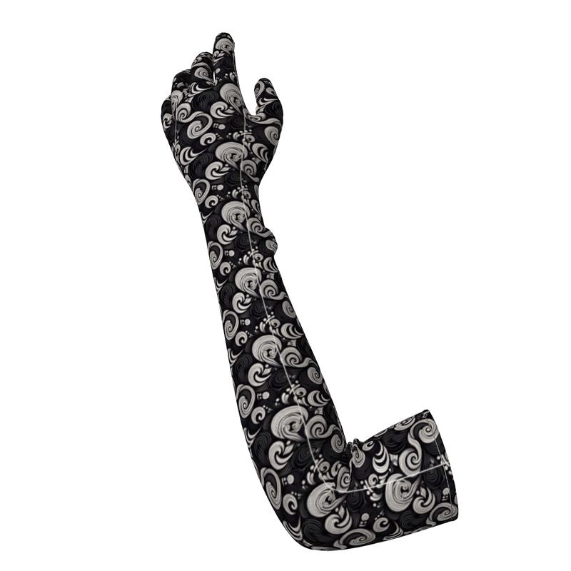 Long Black and White Paisley Spiral Gloves