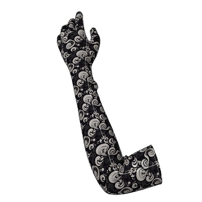 Long Black and White Paisley Spiral Gloves