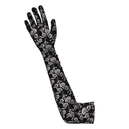 Long Black and White Paisley Spiral Gloves