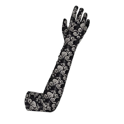 Long Black and White Paisley Spiral Gloves