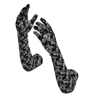 Long Black and White Paisley Spiral Gloves
