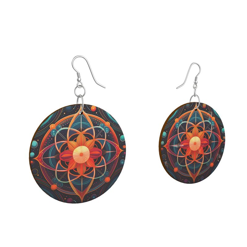 Wooden Earrings Organic Shapes, Atomic Glow