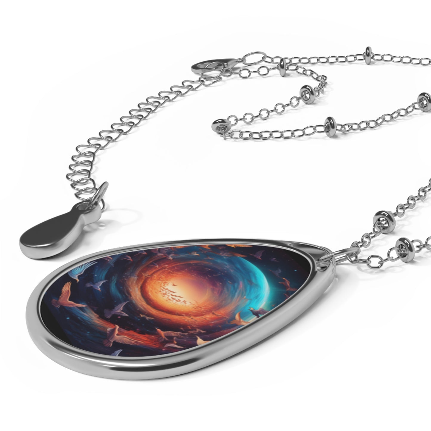 Cosmic Oval Necklace, Galaxy Jewelry, Astronomy Pendant, Celestial Gift, Unique Necklace for Her, Space Lover Accessory