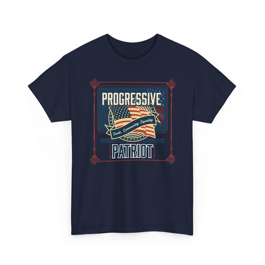 Progressive Patriot- Unisex Heavy Cotton Tee, Retro T-Shirt, Casual Wear, Gift for Activists, Independence Day, Protests, Everyday Apparel