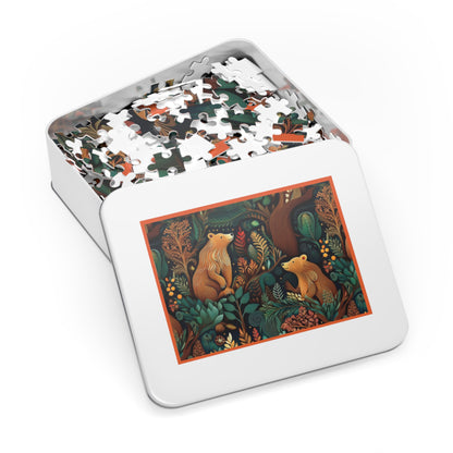 Nature-Inspired Bear Jigsaw Puzzle with Tin - Perfect for Family Fun and Gift-Giving