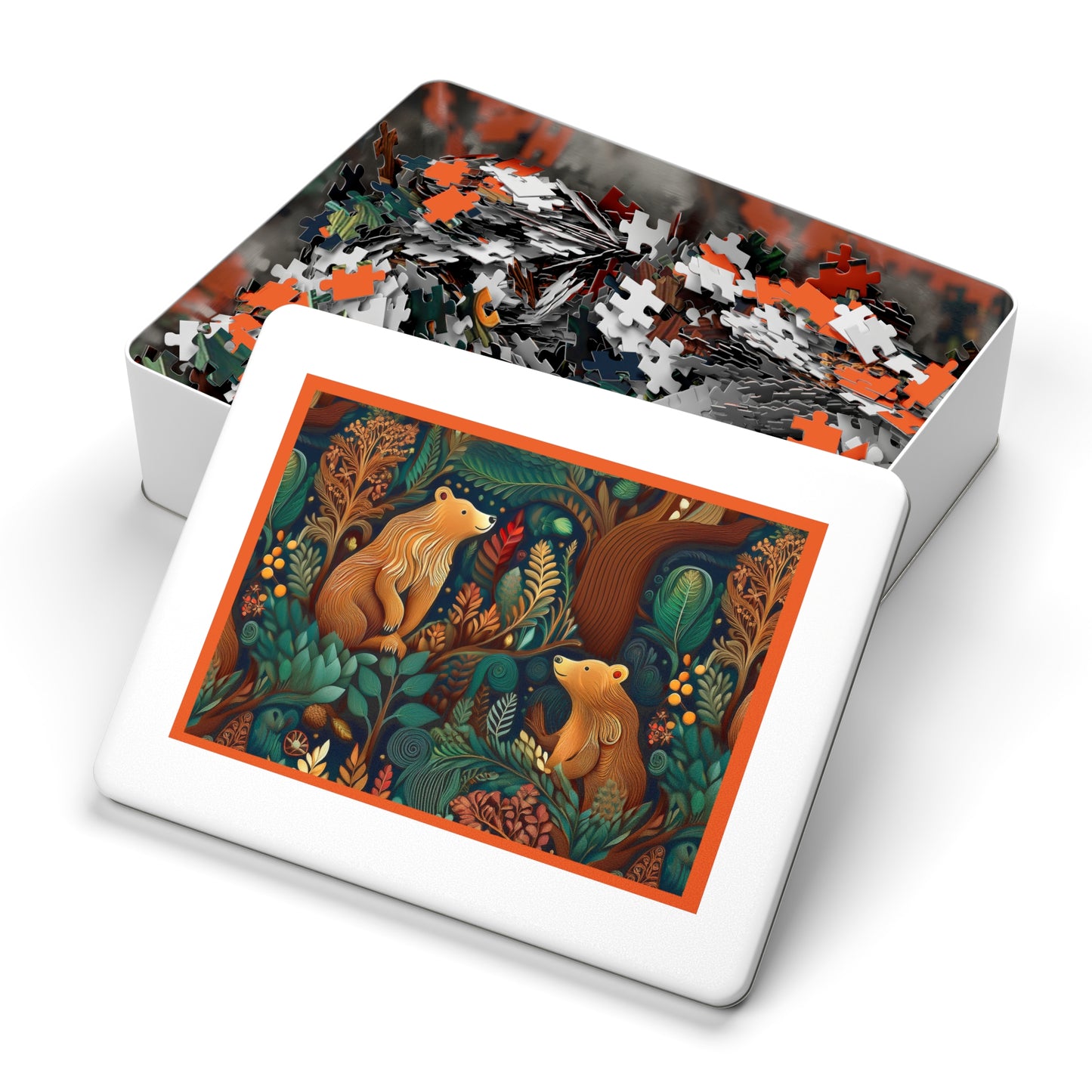 Nature-Inspired Bear Jigsaw Puzzle with Tin - Perfect for Family Fun and Gift-Giving