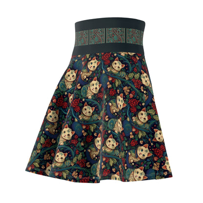 Whimsical Cat Print Skater Skirt for Women - Fun and Playful Design