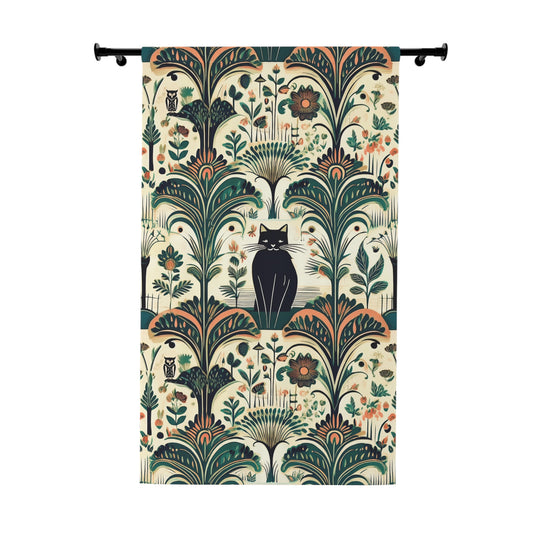 Blackout Window Curtain| Botanical Black Cat Curtain