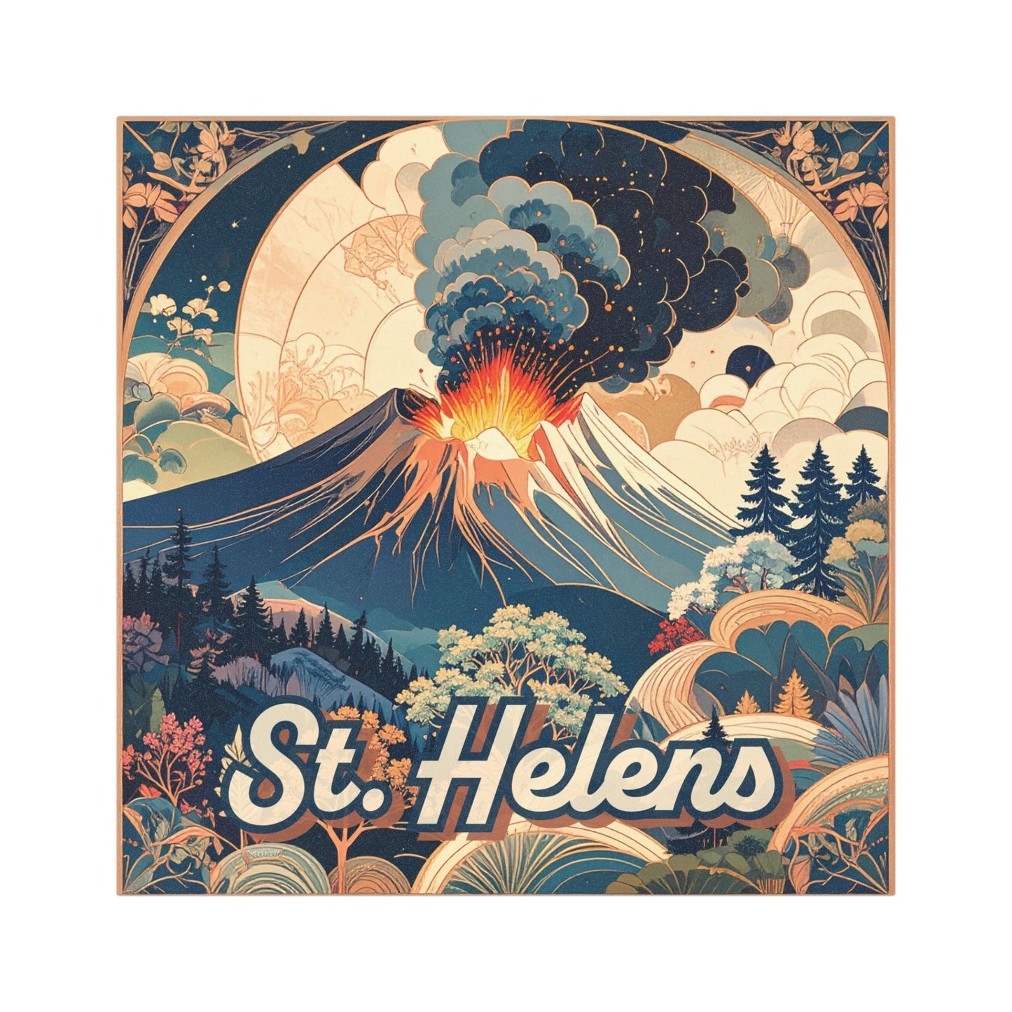 Mt. St. Helens | Erupting Volcano Landscape Car Magnet | Scenic Nature Artwork