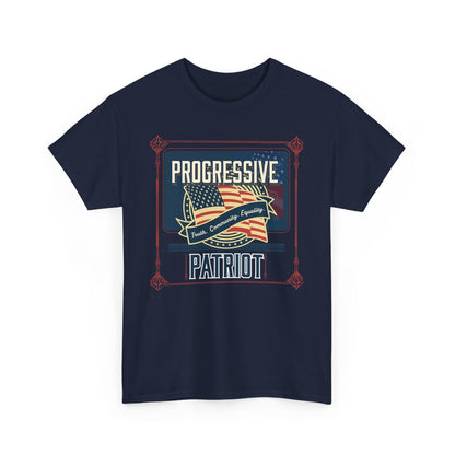 Progressive Patriot- Unisex Heavy Cotton Tee, Retro T-Shirt, Casual Wear, Gift for Activists, Independence Day, Protests, Everyday Apparel