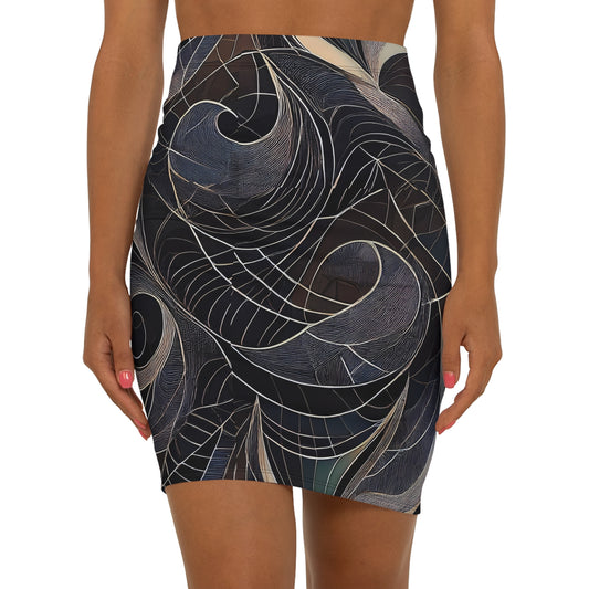 Black and White Paisley Spiderwebs - Goth Pencil Skirt