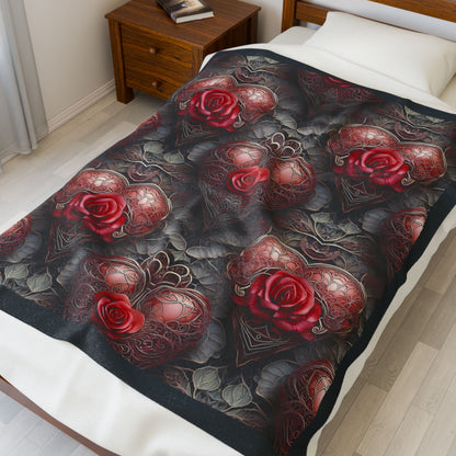 Plush Blanket, Heart Rose Design - Cozy Throw, Soft Bedding, Valentine's Day Gift, Anatomical Heart Decor, Romantic Home Decor