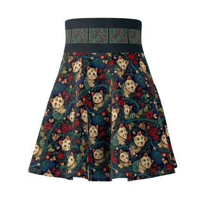 Whimsical Cat Print Skater Skirt for Women - Fun and Playful Design
