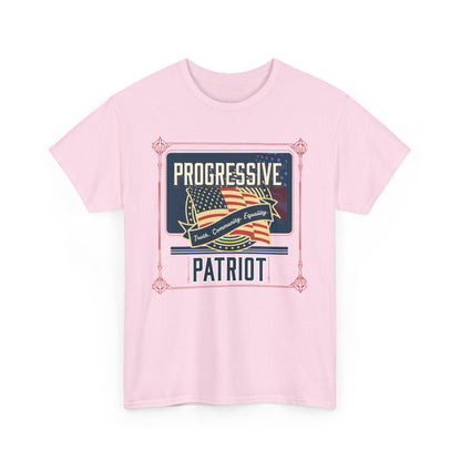 Progressive Patriot- Unisex Heavy Cotton Tee, Retro T-Shirt, Casual Wear, Gift for Activists, Independence Day, Protests, Everyday Apparel