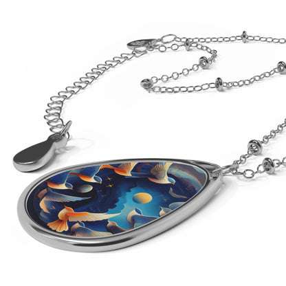 Colorful Bird Design Oval Necklace, Nature Jewelry Gift, Bohemian Pendant, Everyday Wear, Bird Lover Accessories, Unique Present