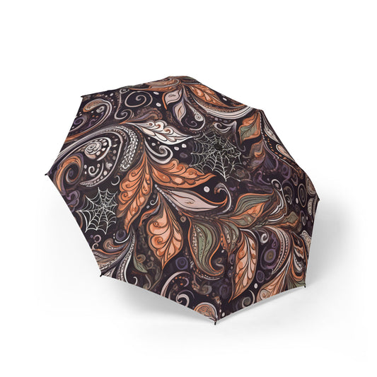 Foldable Umbrella - Autumn Leaves and Spiderwebs Design