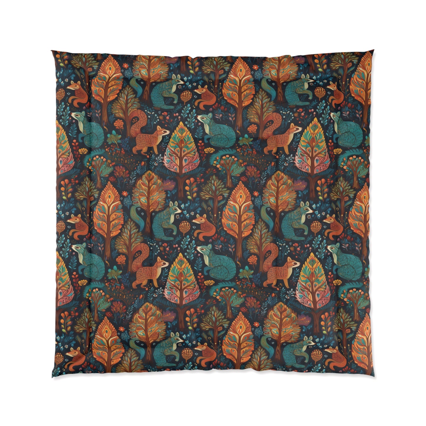 Woodland Critter Comforter - Autumn Fox & Squirrel Pattern Cozy Bedding