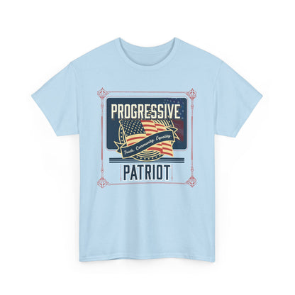 Progressive Patriot- Unisex Heavy Cotton Tee, Retro T-Shirt, Casual Wear, Gift for Activists, Independence Day, Protests, Everyday Apparel