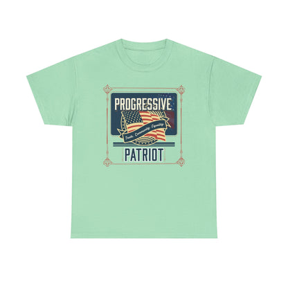 Progressive Patriot- Unisex Heavy Cotton Tee, Retro T-Shirt, Casual Wear, Gift for Activists, Independence Day, Protests, Everyday Apparel