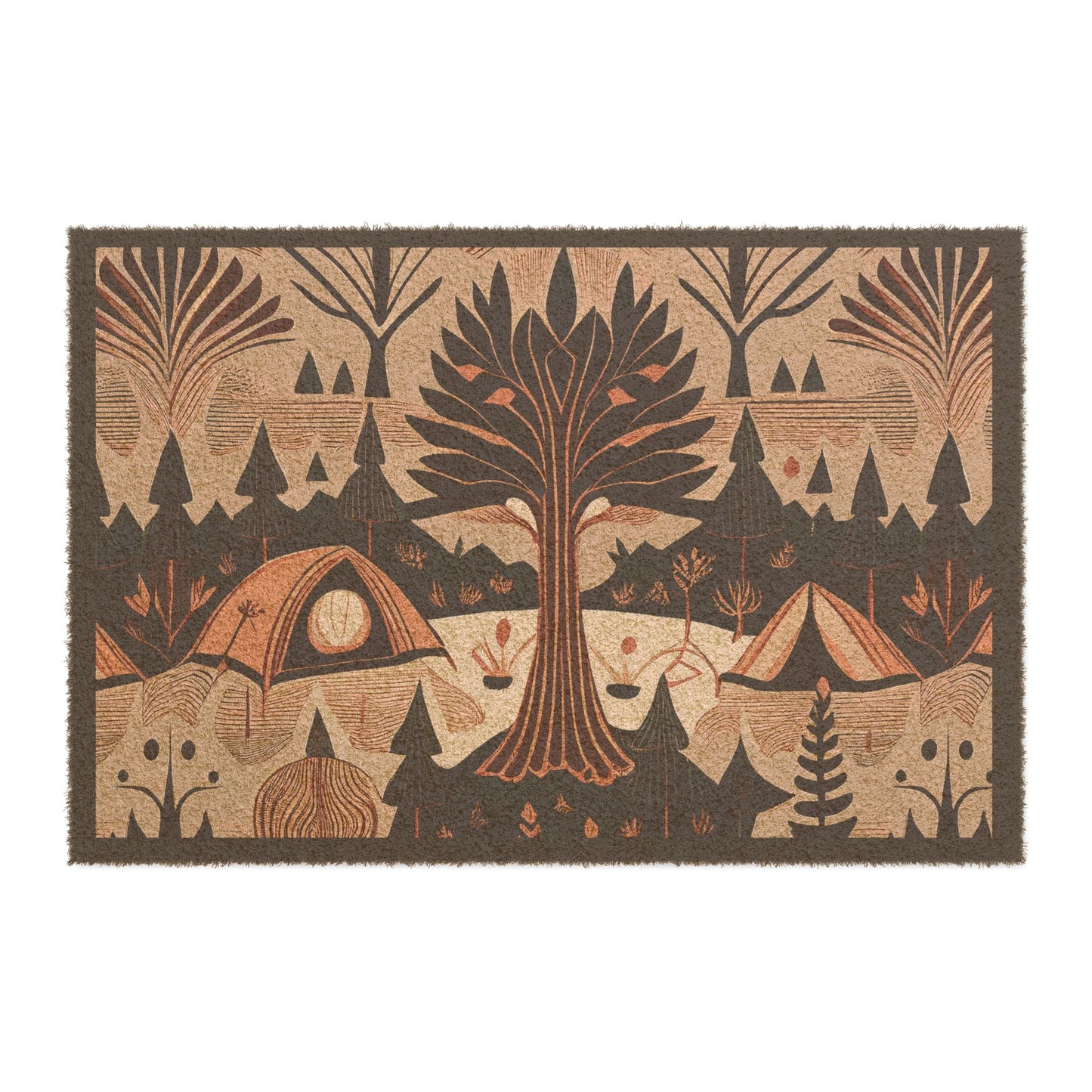 Evergreen Forest Camping Doormat — Tents & Pines Outdoor Welcome Mat