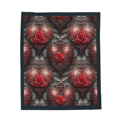 Plush Blanket, Heart Rose Design - Cozy Throw, Soft Bedding, Valentine's Day Gift, Anatomical Heart Decor, Romantic Home Decor